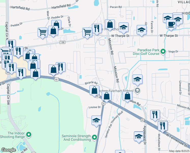 map of restaurants, bars, coffee shops, grocery stores, and more near 8 Blountstown Court in Tallahassee