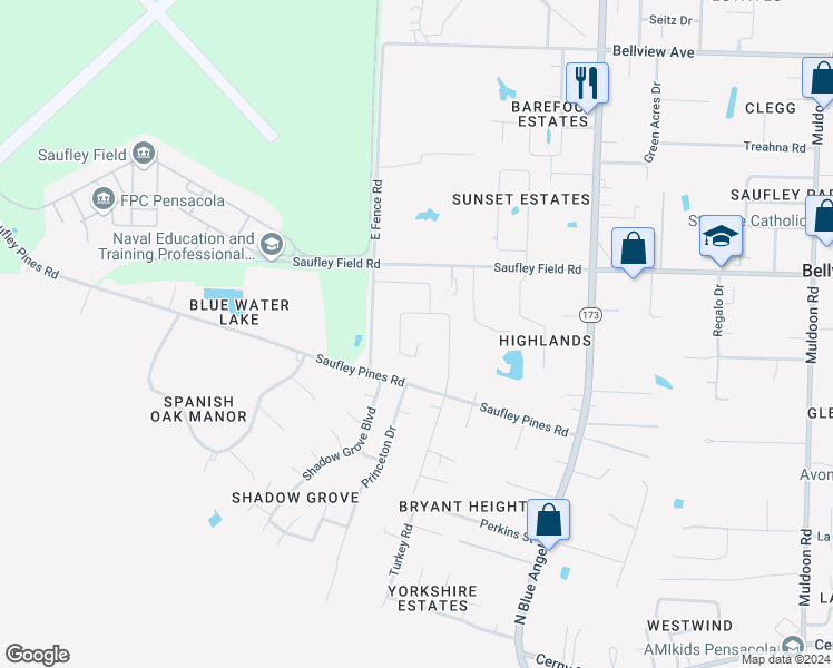 map of restaurants, bars, coffee shops, grocery stores, and more near 6041 Makenna Drive in Bellview