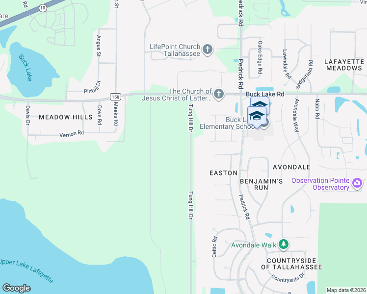 map of restaurants, bars, coffee shops, grocery stores, and more near 1342 Tung Hill Drive in Tallahassee