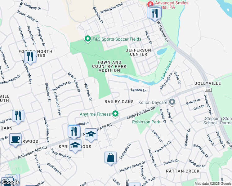 map of restaurants, bars, coffee shops, grocery stores, and more near 8609 Talyne Chaise Circle in Austin
