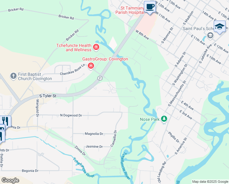 map of restaurants, bars, coffee shops, grocery stores, and more near 112 Innwood Drive in Covington