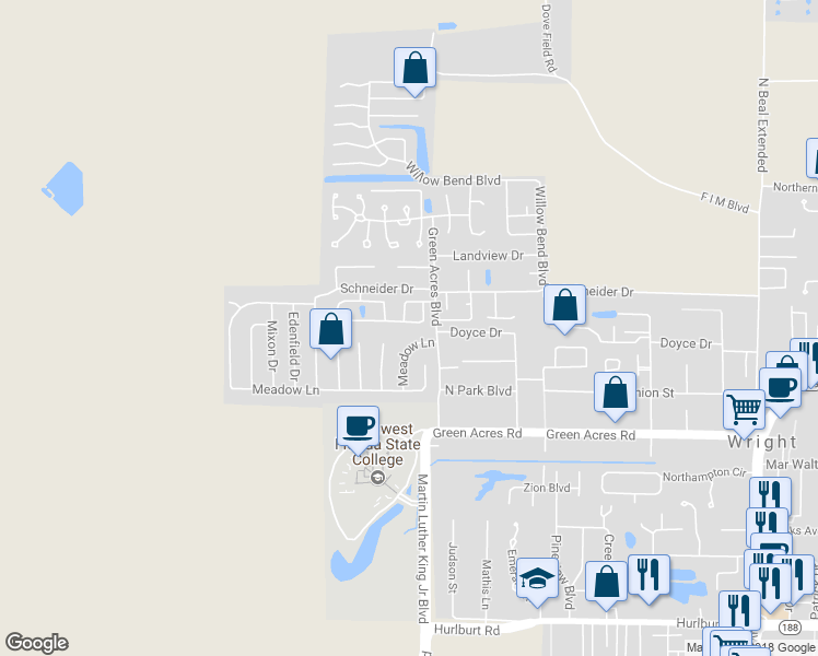map of restaurants, bars, coffee shops, grocery stores, and more near 1835 Heartland Drive in Fort Walton Beach