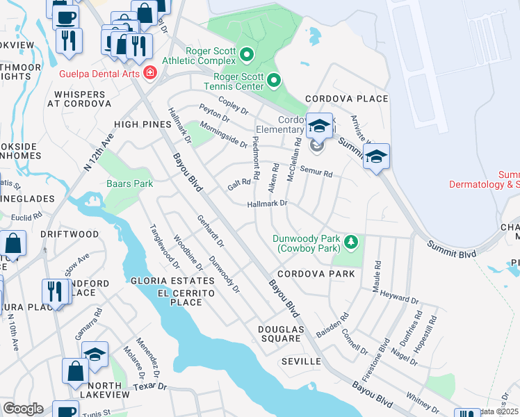 map of restaurants, bars, coffee shops, grocery stores, and more near 4090 Piedmont Road in Pensacola