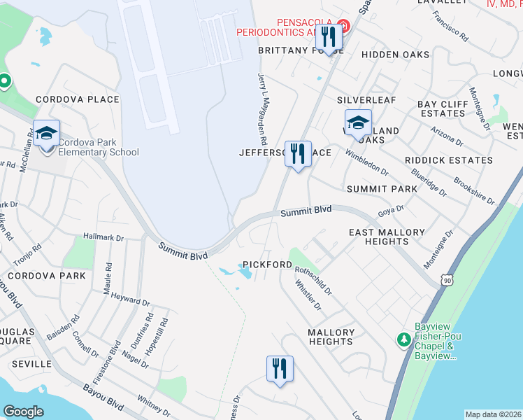 map of restaurants, bars, coffee shops, grocery stores, and more near in Pensacola