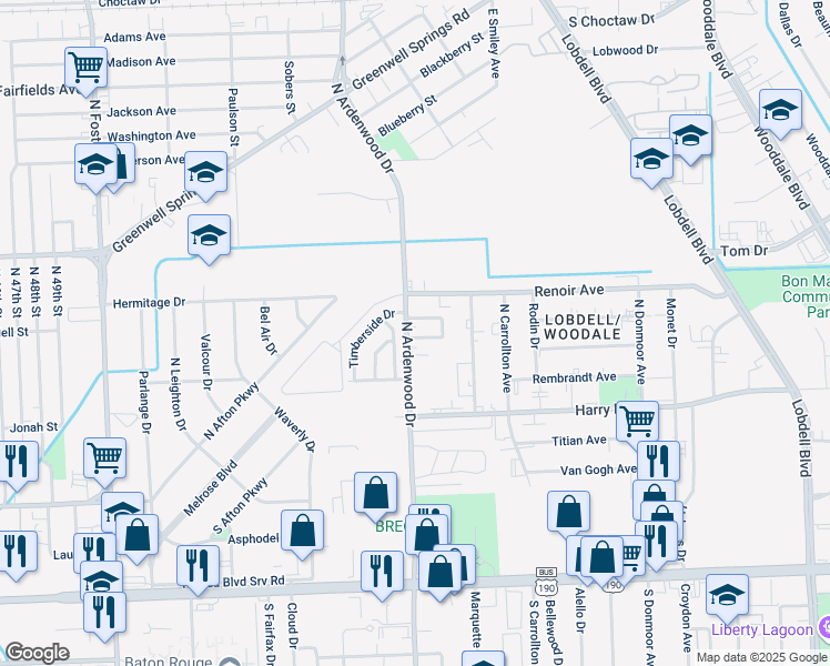 map of restaurants, bars, coffee shops, grocery stores, and more near 966 Woodvine Avenue in Baton Rouge