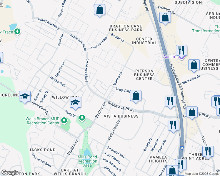 map of restaurants, bars, coffee shops, grocery stores, and more near 2801 Salvidar Bend in Austin