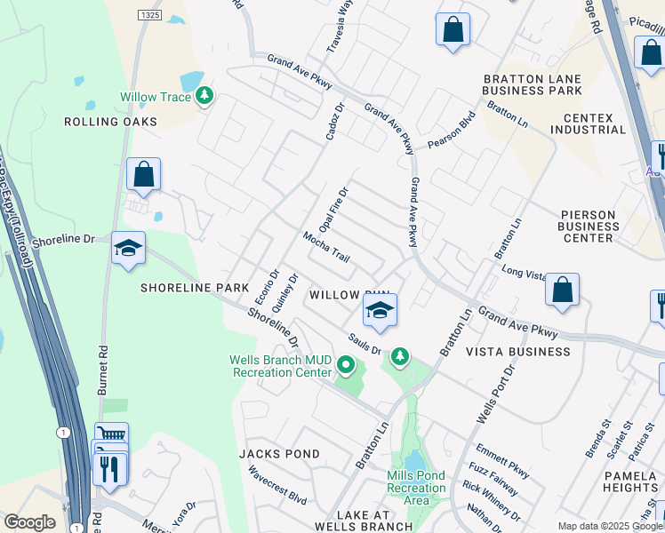 map of restaurants, bars, coffee shops, grocery stores, and more near 3508 Kissman Drive in Austin