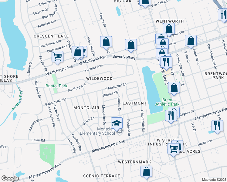 map of restaurants, bars, coffee shops, grocery stores, and more near 849 Nantes Way in Pensacola