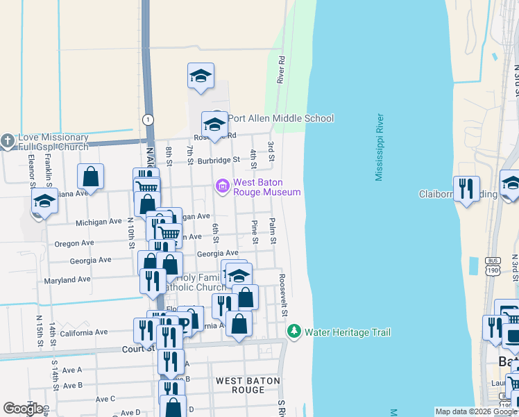 map of restaurants, bars, coffee shops, grocery stores, and more near 330 Pine Street in Port Allen