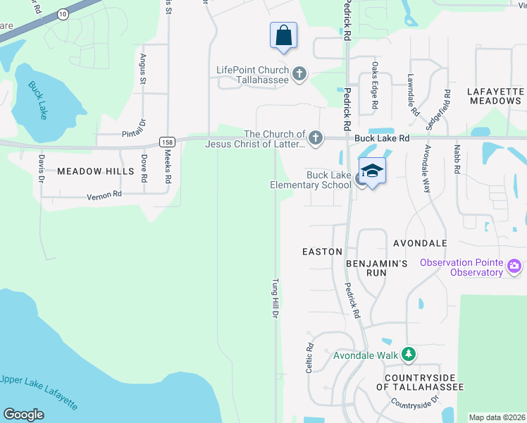 map of restaurants, bars, coffee shops, grocery stores, and more near 1386 Tung Hill Drive in Tallahassee
