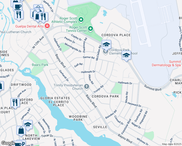 map of restaurants, bars, coffee shops, grocery stores, and more near 4090 Aiken Road in Pensacola
