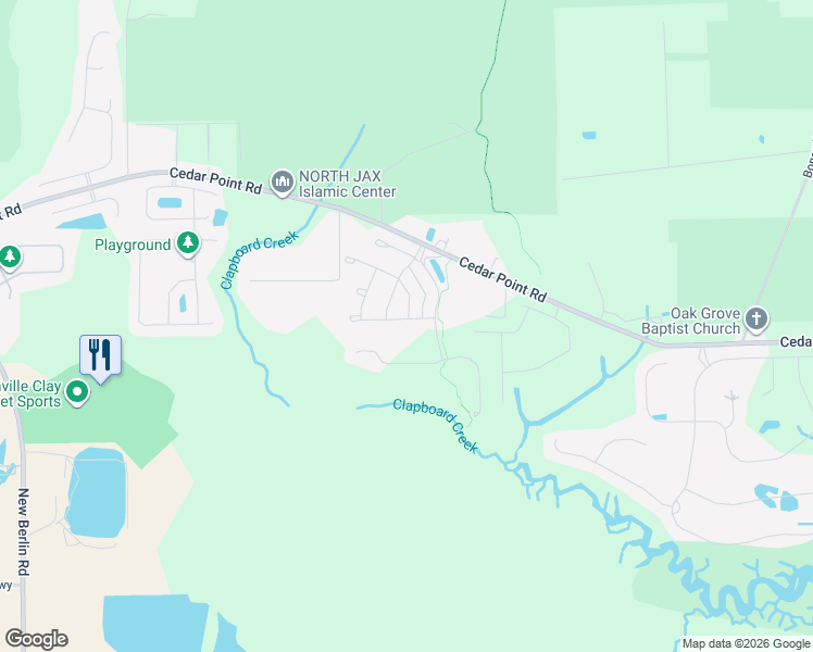 map of restaurants, bars, coffee shops, grocery stores, and more near 4666 Cedar Point Road in Jacksonville