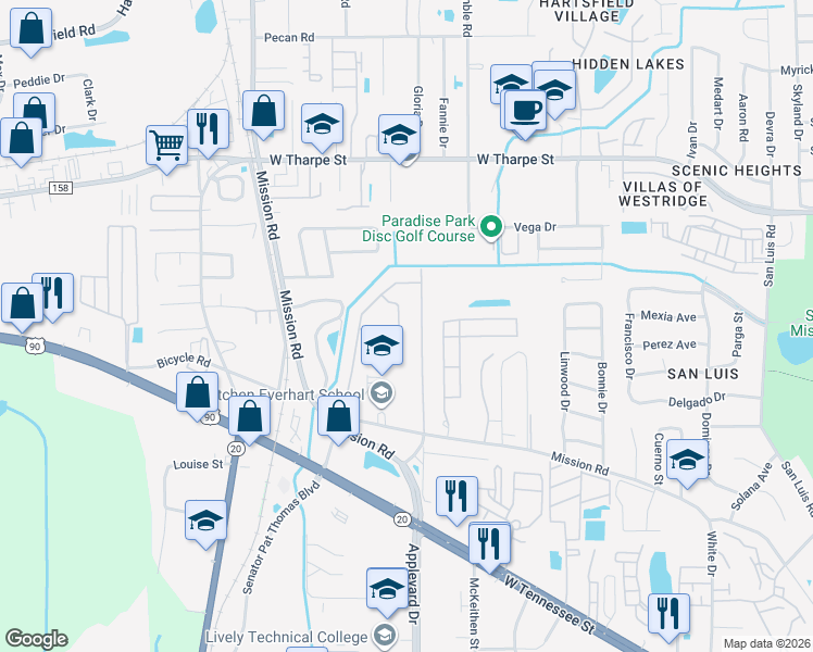 map of restaurants, bars, coffee shops, grocery stores, and more near 1321 Dura Circle in Tallahassee
