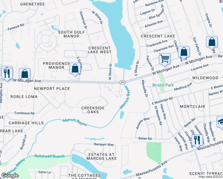 map of restaurants, bars, coffee shops, grocery stores, and more near Unnamed Road in Bellview