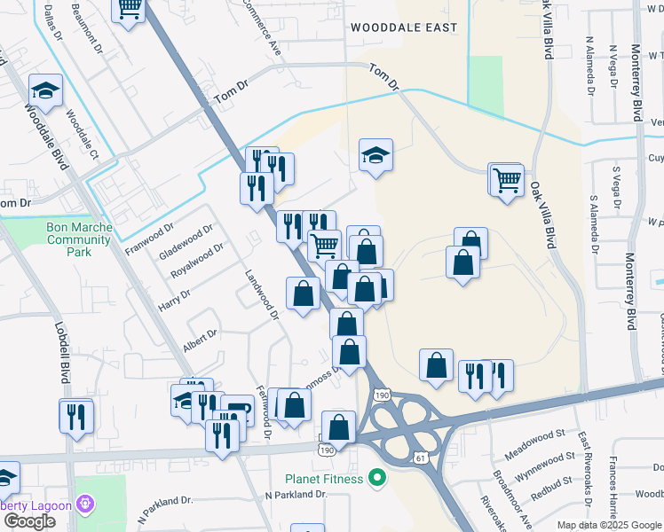 map of restaurants, bars, coffee shops, grocery stores, and more near 8405 Airline Highway in Baton Rouge