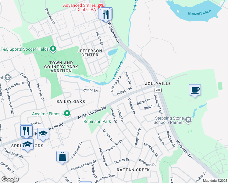 map of restaurants, bars, coffee shops, grocery stores, and more near 8301 Alvin High Lane in Austin