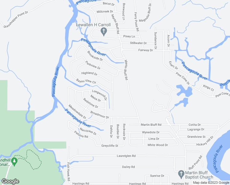 map of restaurants, bars, coffee shops, grocery stores, and more near 8116 Exchange Street in Gautier