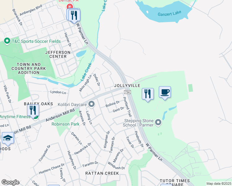 map of restaurants, bars, coffee shops, grocery stores, and more near 13512 Albania Way in Austin