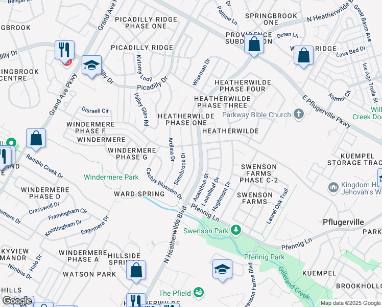 map of restaurants, bars, coffee shops, grocery stores, and more near 17100 Dashwood Creek Drive in Pflugerville