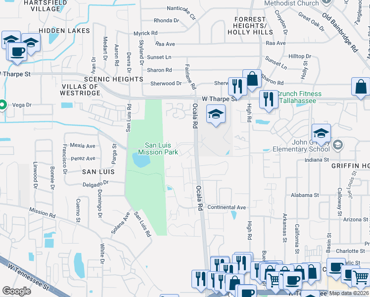 map of restaurants, bars, coffee shops, grocery stores, and more near 1380 Ocala Road in Tallahassee