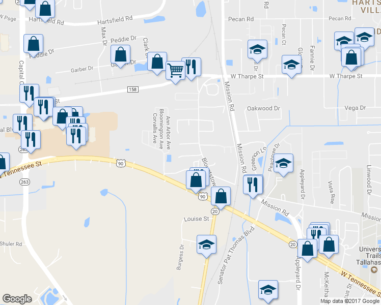 map of restaurants, bars, coffee shops, grocery stores, and more near 1528 Blountstown Street in Tallahassee