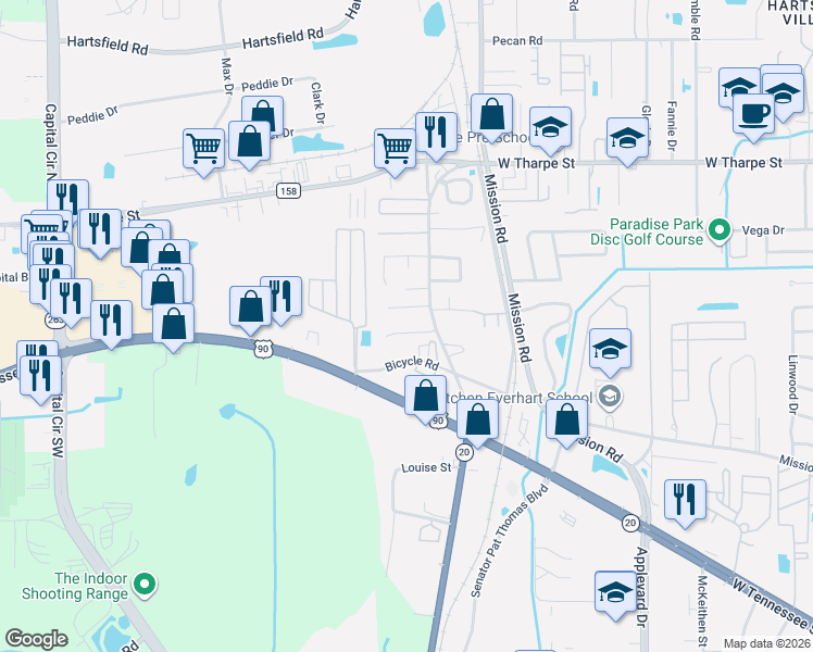 map of restaurants, bars, coffee shops, grocery stores, and more near 3212 Dian Road in Tallahassee
