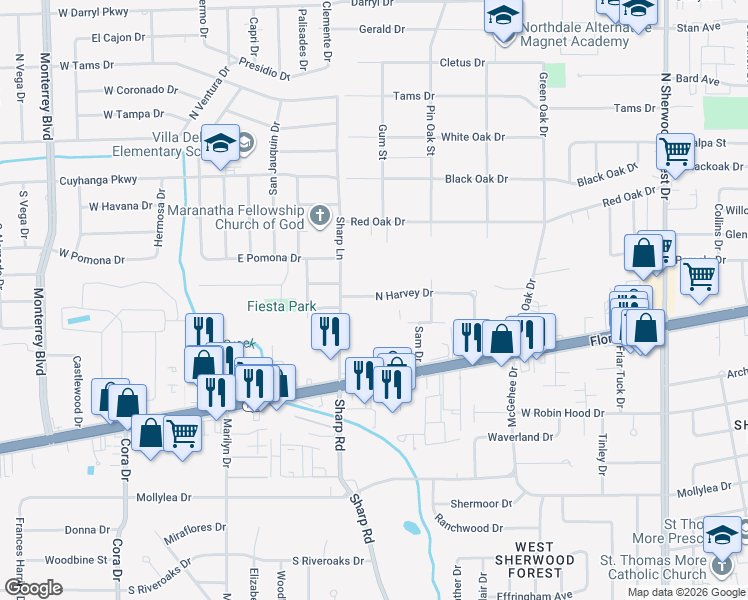 map of restaurants, bars, coffee shops, grocery stores, and more near 1222 Sharp Lane in Baton Rouge