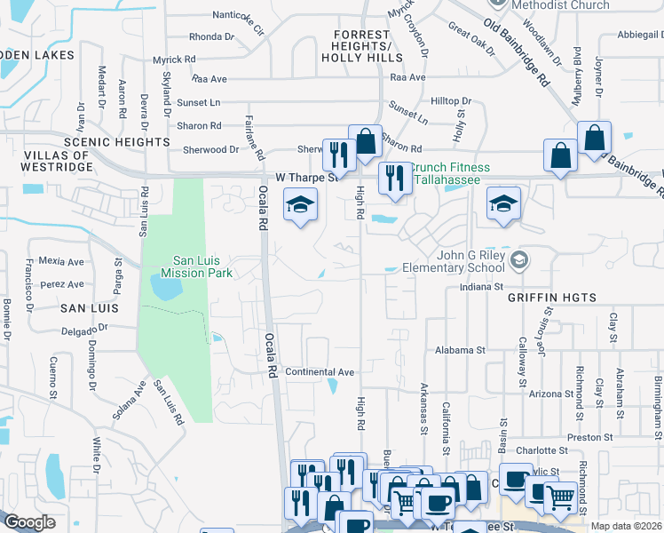 map of restaurants, bars, coffee shops, grocery stores, and more near 1833 High Court in Tallahassee