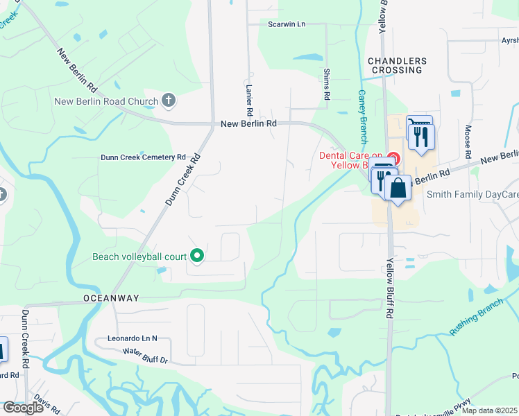 map of restaurants, bars, coffee shops, grocery stores, and more near 12390 Sapp Road in Jacksonville