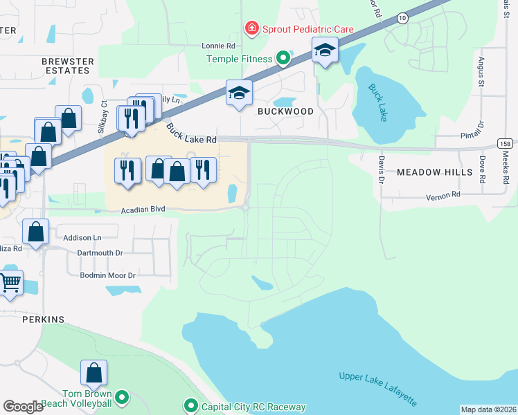 map of restaurants, bars, coffee shops, grocery stores, and more near Fallschase Parkway in Tallahassee