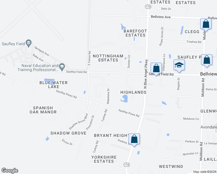 map of restaurants, bars, coffee shops, grocery stores, and more near 5995 Makenna Drive in Bellview