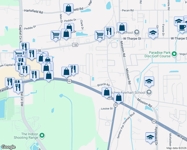 map of restaurants, bars, coffee shops, grocery stores, and more near 1929 Bloomington Avenue in Tallahassee