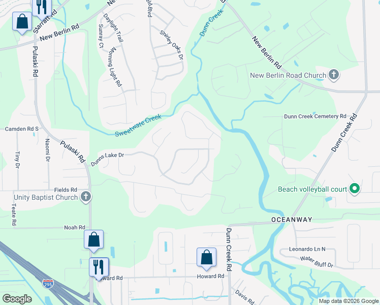 map of restaurants, bars, coffee shops, grocery stores, and more near 12335 Deersong Drive North in Jacksonville