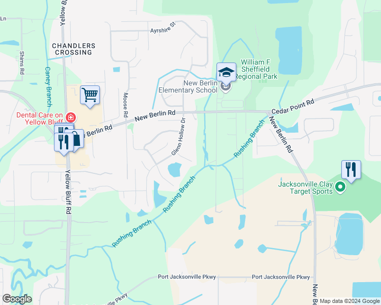 map of restaurants, bars, coffee shops, grocery stores, and more near 3469 Hickory Landing Court in Jacksonville