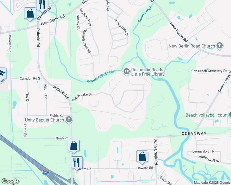map of restaurants, bars, coffee shops, grocery stores, and more near 12291 Lawson Creek Drive in Jacksonville