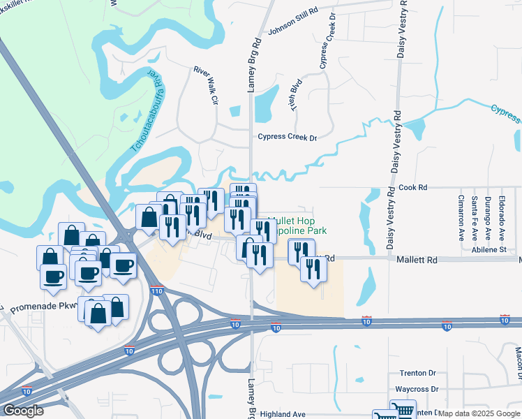 map of restaurants, bars, coffee shops, grocery stores, and more near 12150-12152 Lamey Bridge Road in D'Iberville