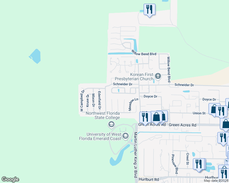 map of restaurants, bars, coffee shops, grocery stores, and more near 1866 Heartland Drive in Fort Walton Beach
