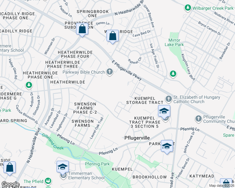 map of restaurants, bars, coffee shops, grocery stores, and more near 409 East Pflugerville Parkway in Pflugerville