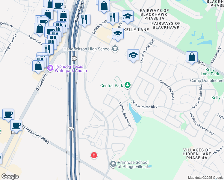 map of restaurants, bars, coffee shops, grocery stores, and more near 2709 Auburn Chestnut Lane in Pflugerville