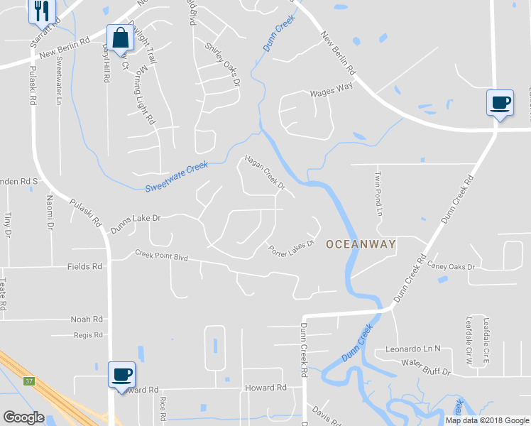 map of restaurants, bars, coffee shops, grocery stores, and more near 12351 Bristol Creek Drive in Jacksonville