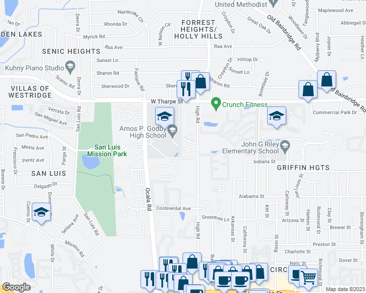 map of restaurants, bars, coffee shops, grocery stores, and more near 1834 High Court in Tallahassee