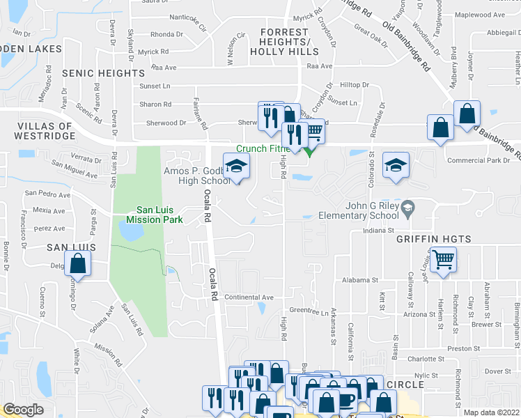 map of restaurants, bars, coffee shops, grocery stores, and more near 1832 High Court in Tallahassee
