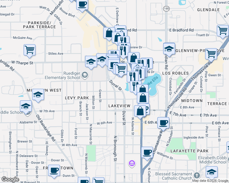 map of restaurants, bars, coffee shops, grocery stores, and more near 314 West 9th Avenue in Tallahassee