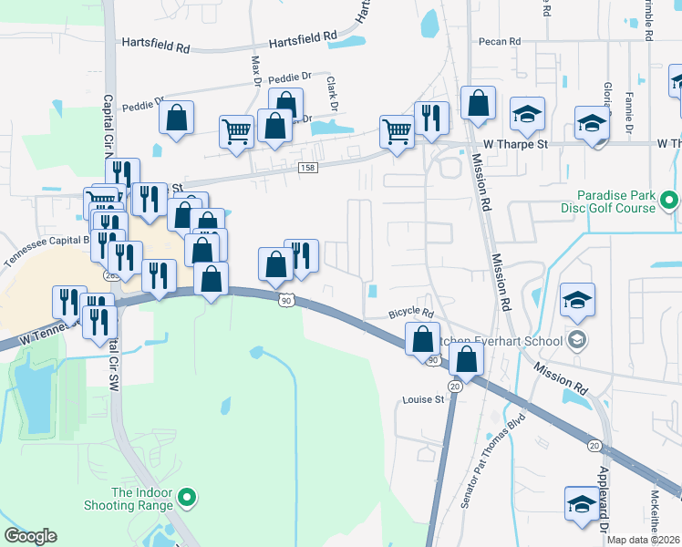 map of restaurants, bars, coffee shops, grocery stores, and more near 1931 Evanston Avenue in Tallahassee