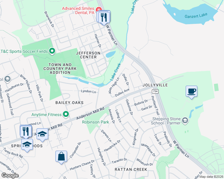 map of restaurants, bars, coffee shops, grocery stores, and more near 8337 Alvin High Lane in Austin