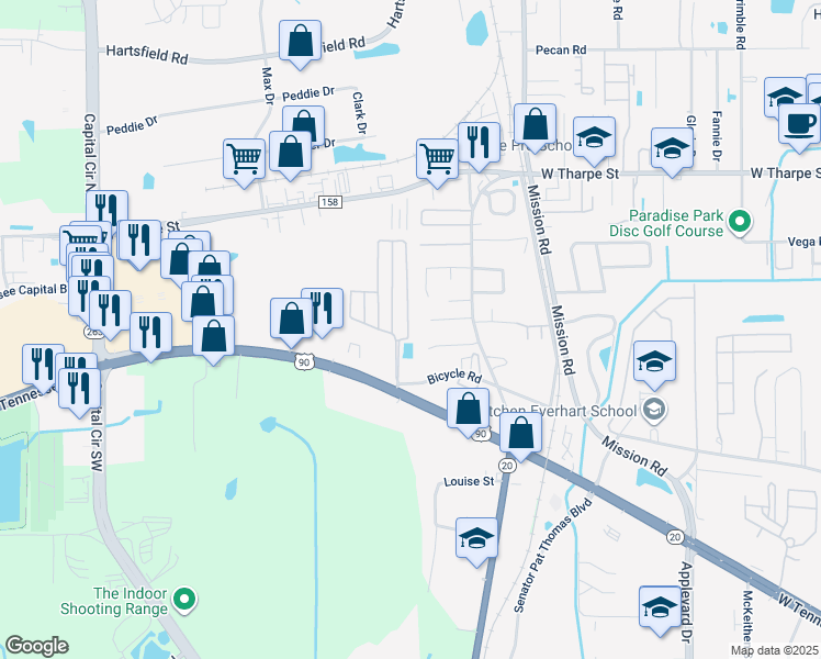 map of restaurants, bars, coffee shops, grocery stores, and more near 1915 Ann Arbor Drive in Tallahassee