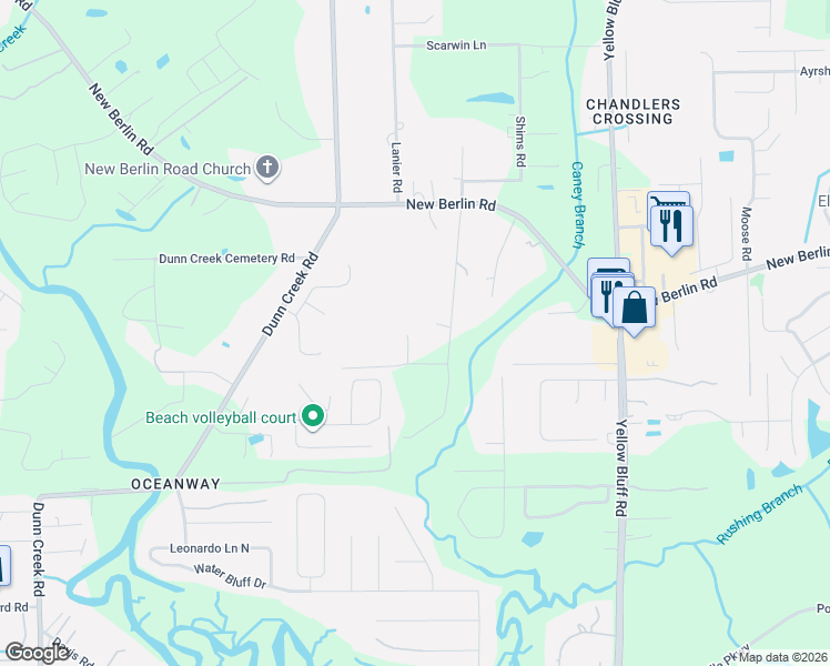 map of restaurants, bars, coffee shops, grocery stores, and more near 12390 Sapp Road in Jacksonville