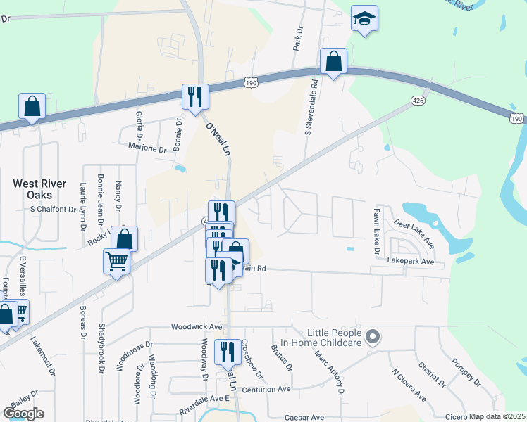 map of restaurants, bars, coffee shops, grocery stores, and more near 16168 Old Hammond Highway in Baton Rouge
