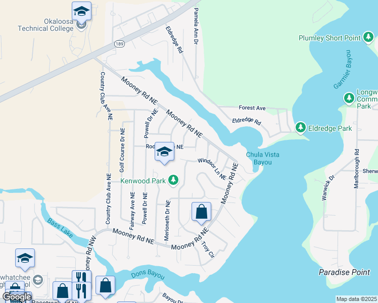 map of restaurants, bars, coffee shops, grocery stores, and more near 733 Rodney Avenue Northeast in Fort Walton Beach