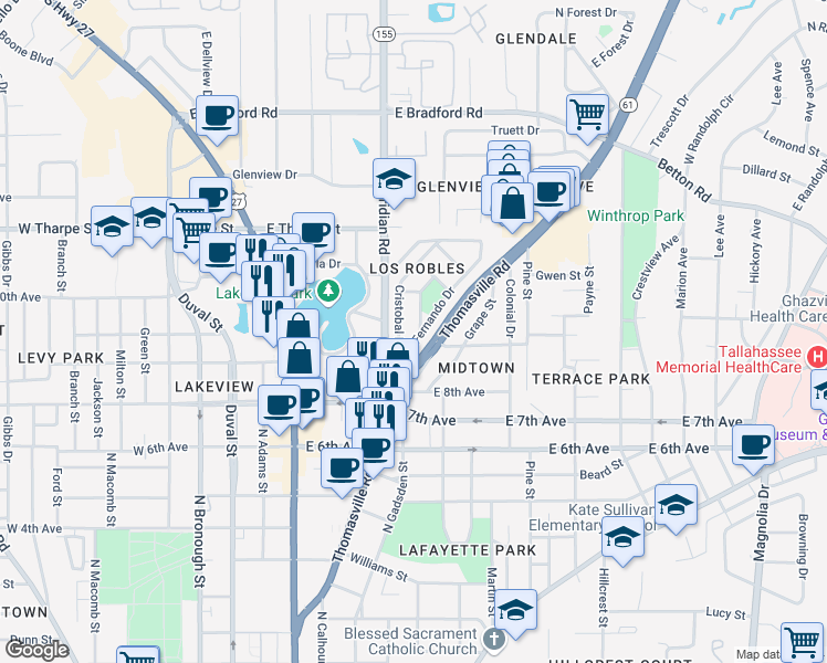 map of restaurants, bars, coffee shops, grocery stores, and more near 1536 Isabel Court in Tallahassee